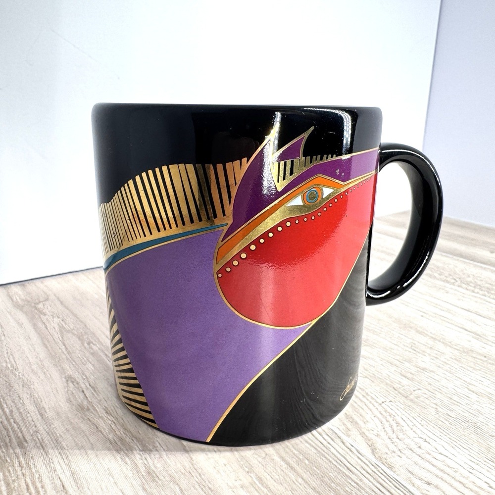 Vintage Laurel Burch Moroccan Horses Mug Black Red Purple Gold Ganz Japan